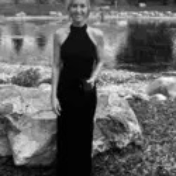 Badgley Mischka Rent the Runway Two tone high neck gown sz 6 $575 - Picture 9 of 12